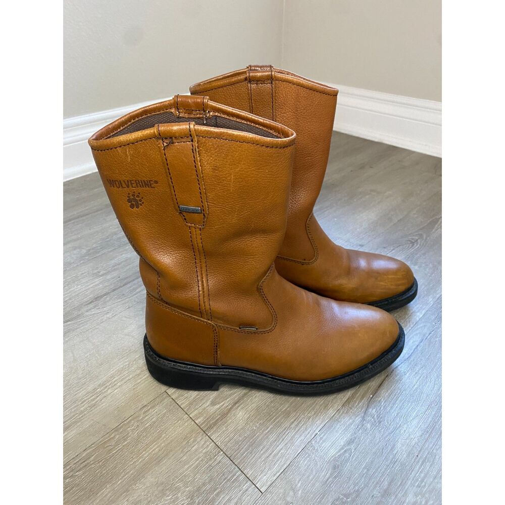 Wolverine W04727 M Brown Leather Wellington Pull On Work Boots Soft Toe Men's 9